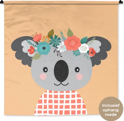 Produktbild von MuchoWow® Wandteppich Wandbehang Koala - Blumen - Krone 150x150 cm Tapisserie Dekoration Wandtuch - Wohnaccessoires - Modernes