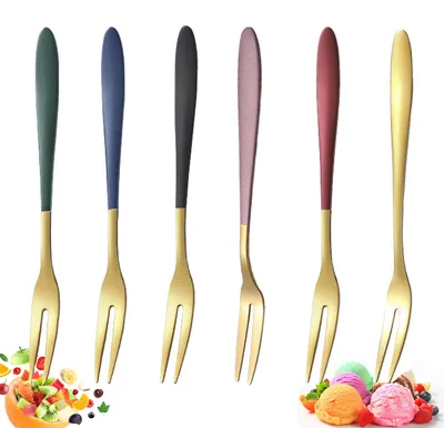 Image de 6 fourchettes à fruits, ensemble de fourchettes à gâteau, fourchettes à dessert en acier inoxydable
