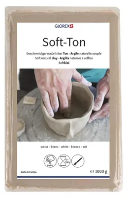 Produktbild von GLOREX 6 8075 201 - Soft Ton weiß 1000 g, natürlicher, lufthärtender Ton ohne Brennen, besonders weich und geschmeidig