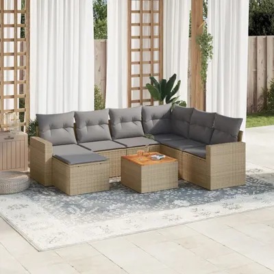 Produktbild von 8-tlg. Garten-Sofagarnitur mit Kissen Beige Poly Rattan 3224239