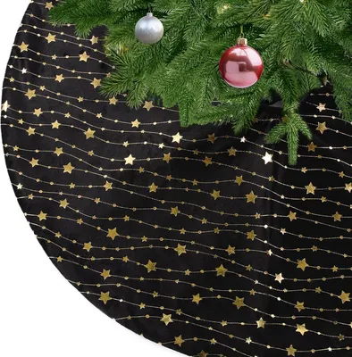 Produktbild von Weihnachtsbaumdecke Rund Schwarz Plš¹sch Christmasbaumdecke mit Sternen Weihnachtsbaum Rock aus Kunstfell fš¹r Christbaumst?nder Teppich,Weihnachtsdekoration,122cm Black