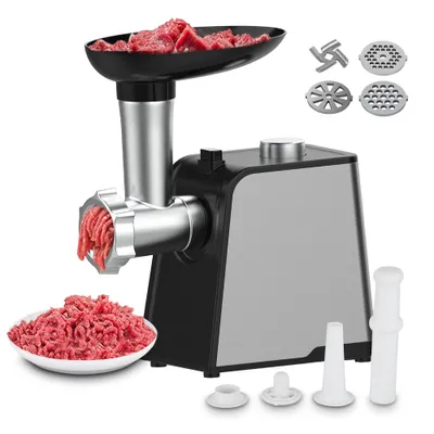 Produktbild von 2500W Elektrischer Fleischwolf,Ultra-Intelligenter Überhitzungsschutz,Wurstmacher mit 4 PCS Klingen&Mahlplatten,Wurstfüllrohre &Kubbe Kit Fleischwölfe