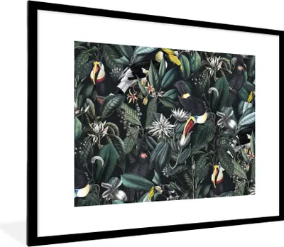 Produktbild von MuchoWow® Gerahmtes Poster Blumen - Tukan - Blätter 80x60 cm - Poster mit Schwarzem Bilderrahmen Wandposter Rahmen Foto Bilder - Schlafzimmer-Dekorationen - Fotoposter