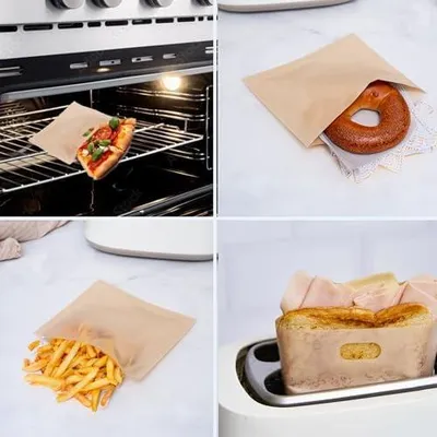 Produktbild von ® 15x Toaster Bags – Wiederverwendbare Toast Taschen & Toaster Tüten BPA-frei | Toastabags für Sandwich, Pizza, Muffins | Antihaft Toast Tüten für Toaster, Ofen, Panini, Mikrowelle
