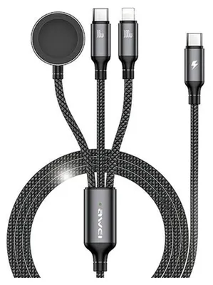 Image de Câble Awei W23 3W1 Usb-C/Lightning/Watch100W/10W/2.5W Czarny/Noir