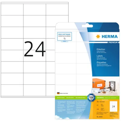Productafbeelding van HERMA - Etiketrol 8638, 70x36 mm, premium kwaliteit, wit, 240 stuks