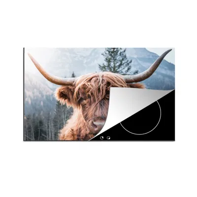 Produktbild von KitchenYeah© Herdabdeckplatte Schottische Highlander - Natur - Berge , 80x52cm, Küche Deko, Glaskeramikkochfeld Herdabdeckung, Abdeckplatte fùr Kochfeld