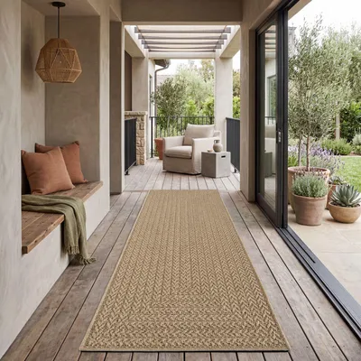 Produktbild von TT Home Outdoor Teppich Wetterfest Garten Schlafzimmer Flur Natürlicher Sisal Look Geometrisches Boho Design Modern Unifarben Größe 80x250 cm