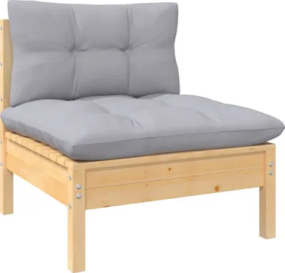 Produktbild von Garten-Mittelsofa mit Grauen Kissen Massivholz Kiefer