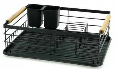 Produktbild von Brunbeste Geschirrabtropfgestell Schwarz mit Holzgriffen