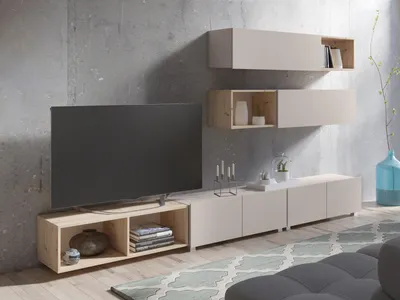 Produktbild von Wohnwand CALABRINI-25 Wohnzimmer-Set Hängewohnwand Schrankwand Schrank TV-Schrank Moderne Anbauwand (Kaschmir / Artisan Eiche)