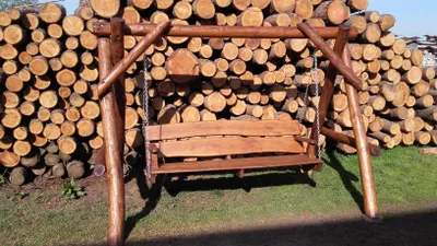 Produktbild von Hollywoodschaukel Korfu 4-Sitzer – Gartenmöbel aus Naturholz (Kiefer & Erle) | wetterfest & stabil | Holzschaukel 4-Sitzer Braun