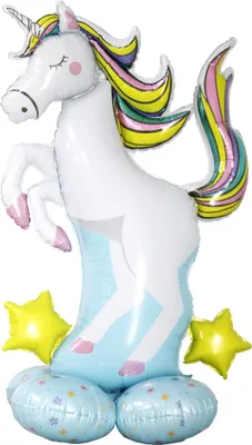 Image de Ballon en plastique debout, licorne blanc bleu, 127 x 97 cm