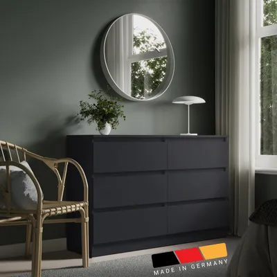 Produktbild von Kommode 80 | 100 | 120 | 140 cm breit mit Schubladen Kommode anthrazit Holz Schrank mit Sideboard Highboard Anrichte Organizer Breite 120 cm 6 Schublade