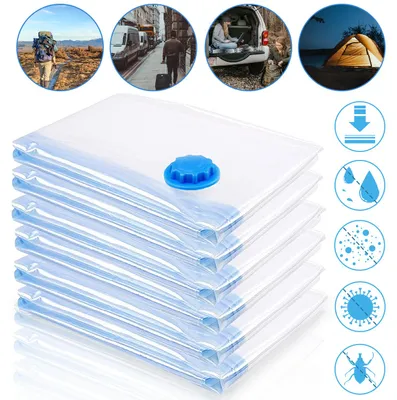 Zdjęcie produktu dla Zestaw 6 worków próżniowych Peviasot, 80x120 cm, do przechowywania ubrań i pościeli, oszczędzające miejsce worki na odzież z zaworem, wielokrotnego użytku i przezroczyste