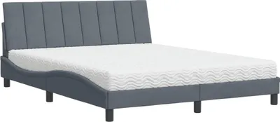 Image de vidaXL Lit avec matelas "Hanko" gris foncé 160x200 cm velours
