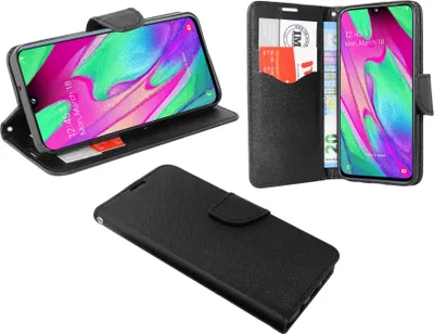 Obrázok produktu pre cofi1453® Puzdro typu kniha "Fancy" kompatibilné s mobilným telefónom SAMSUNG GALAXY A40 (A405F) peňaženkové puzdro s funkciou stojana, držiak na karty čierne