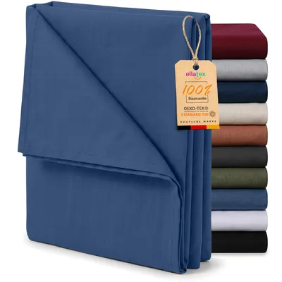 Produktbild von EllaTex Renforcé Bettlaken ohne Gummizug 140x200 Baumwolle – weiches Haustuch & Betttuch, Farbe: Jeans