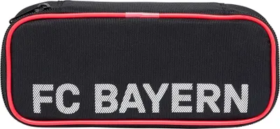 A black pencil case with red trim and white lettering that says "FC BAYERN".