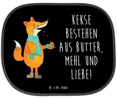 Produktbild von Mr. & Mrs. Panda Sonnenschutz Fürs Auto Fuchs Keks - Schwarz - Geschenk, Plätzchen, Winter, Frieren, Hitzeschutz, autoscheibe, Weihnachtlich, Liebe, Autoscheiben