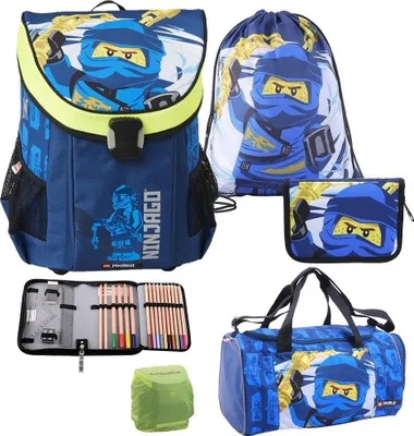 Produktbild von Lego Ninjago Schulranzen Set 5tlg. EASY Ranzen 1. Klasse mit Federmappe und Sporttasche Ninja Jay Blau