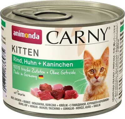 Zdjęcie produktu dla animonda Carny BEEF, CHICKEN + RABBIT, Kocięta, Wołowina, Kurczak, Królik, 200 g