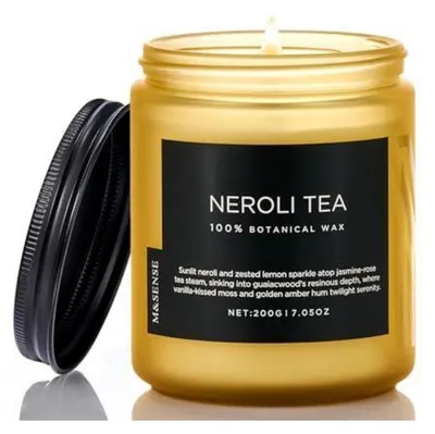 Productafbeelding van Geurkaars Neroli Thee, 200g, sojawas, 50 uur brandduur, 2 lonten, bloemengeur, aromatherapie
