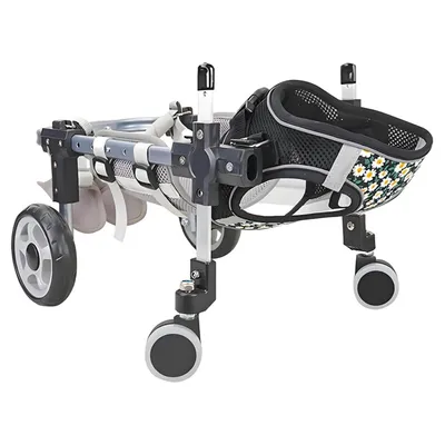 Produktbild von Verstellbarer Hunderollstuhl mit 4 Rädern aus Aluminium, Mobilitätshilfe für Hinterbeine mit leisen EVA-Rädern & Netzpolsterung, Schwarz, Größe L