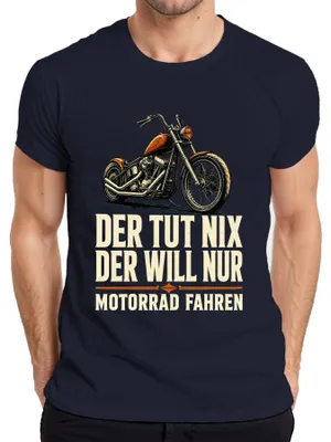 Productafbeelding van "Hij doet niets, hij wil gewoon motor rijden" - Heren T-shirt, marineblauw, maat L