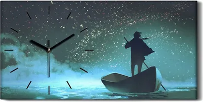 Produktbild von Wanduhr Uhr Wandbild Leinwand 60x30 Kunst Mann rudert ein Boot im Meer - schwarze Hände