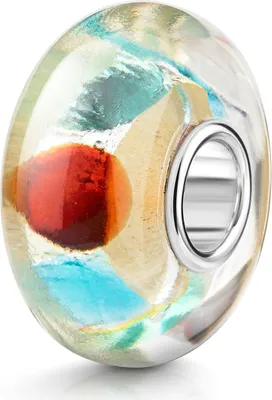 Produktbild von MATERIA by Matthias Wagner Glas Bead mit Glitzerfolie silber und Punkten in blau türkis orange und Silber Hülse 1253