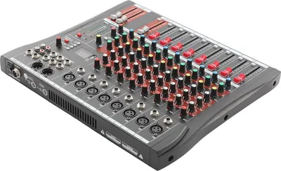 Image de Table de mixage audio - Table de mixage 8 canaux avec amplificateur - Bluetooth - USB - Alimentation secteur - Bloc d'alimentation inclus - 40 × 34 × 3,7 cm - Noir