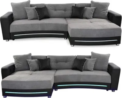Produktbild von Multimedia-Ecksofa Couch mit RGB-LED Bluetooth Soundsystem USB in Grau / Schwarz / 15411