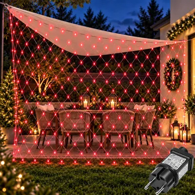 Produktbild von 3X2m 200 LED Lichterkette Lichternetz Rot Lichtervorhang 8 Lichtmodi Innen Party Deko Weihnachtsbeleuchtung