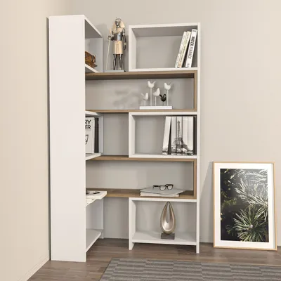 Produktbild von Skye Decor, Poyraz - White, Walnut, Bücherregale, Weiß, 163,5 x 150 x 22 cm