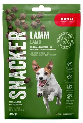 Productafbeelding van MERA Snacker Lam, 200g, graanvrij, zachte hondensnacks, ideaal voor training of als tussendoortje