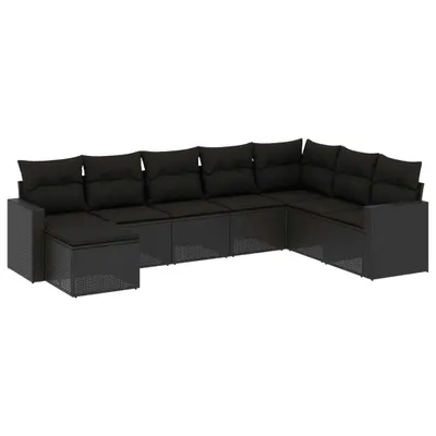 Produktbild von Modulares Garten-Sofa-Set, 8-teilig, für Terrasse & Außenbereich, UV-beständig, aus Poly Rattan & Stahl, mit abnehmbaren Kissenbezügen, Schwarz