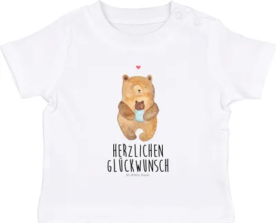 Produktbild von Mr. & Mrs. Panda  T-Shirt Bär Baby 12. - 18. Monat - Weiß - Geschenk, Glückwunsch, Shirt, Enkel, Teddy, Kleinkind, Organic, Eltern, Nichte, Mutter, Babyshirt