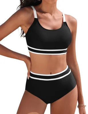 Produktbild von Bikini-Set Damen, hohe Taille – Sport-Bikini – Zweiteiliges Badeanzug-Set – Push-Up – Bauchformend – Verstellbare Träger – Stilvolles Design – Badebekleidung