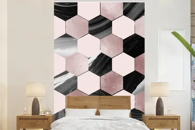Produktbild von MuchoWow® Fototapete für Wohnzimmer oder Schlafzimmer Wandtapete Vinyl Motivtapete Marmor - Schwarz - Rosa - 225x350 cm - Schlafzimmer tapete