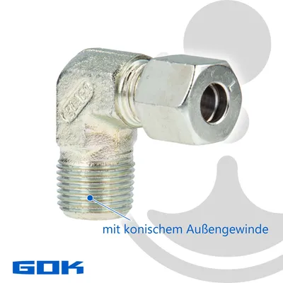 Produktbild von Schneidringverschraubung Typ WERK - 90° Winkel - Verschraubung Ø 8 mm x R 1/2 Zoll AG, Stahl verzinkt, Schneidring Stahl