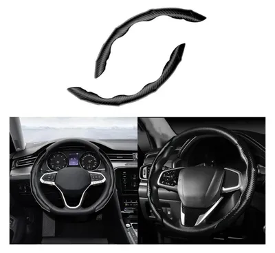 Immagine prodotto di Copertura per volante, 2 pezzi, universale, fibra di carbonio, antiscivolo, traspirante, nera, per volanti da 37-38 cm