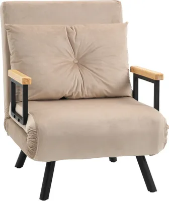 Produktbild von Schlafsofa Relaxsessel mit Bettfunktion Gaestebett Samtoptik Rueckenkissen verstellbare Rueckenlehne Beige 63 x 73 x 81 cm