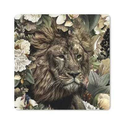 Produktbild von MuchoWow® Mauspad Mousepad Löwe - Blumen - Blatt 20x20 cm - Mousepads - Maus Mat - Pad - Mausunterlage - Desk Mat - Bureauartikeln