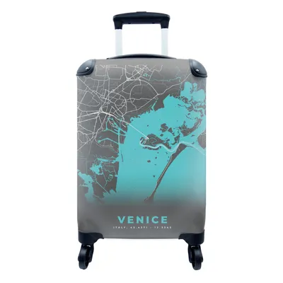 Produktbild von MuchoWow® Koffer Handgepäck Trolley Rollkoffer Kleine Reisekoffer mit 4 Rollen - Venedig - Stadtplan - Karte - Blau - Cabin Size < 55x40x23 cm & 55x40x20 cm - Fotokoffer - Kabinenkoffer - Boardgepäck - Reise-Box - Reisekoffer - Reisegepäck - Koffer mit Bild - Trolley für Kinder