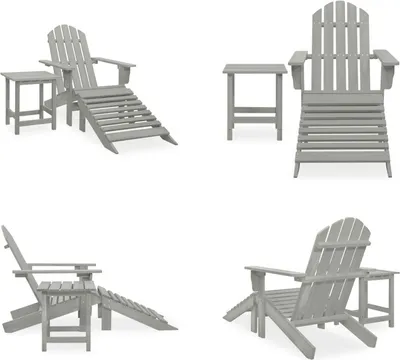 Obrázek produktu pro vidaXL Adirondack zahradní židle s podnožkou a stolem jedlové dřevo šedá - zahradní židle - zahradní židle - zahradní křeslo - venkovní židle