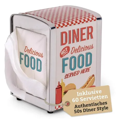 Serviettenhalter Diner Retro-Logo, 14,5x10,5x9,5 cm, inkl. 60 Servietten