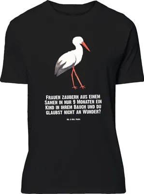 Produktbild von Mr. & Mrs. Panda Größe M T-Shirt Storch - Schwarz - Geschenk, Schwangerschaft, Baby, Störche, Lustige Sprüche, Shirt, Tshirt, Mütter, mit Spruch, Herren, Mutter, Geburt