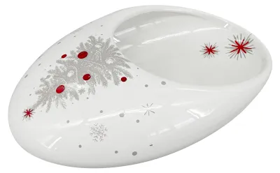 Productafbeelding van Kerstkompot Vaas "Koleda" model S (20x13x7 cm), wit/rood/grijs
