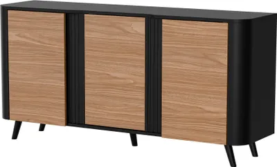 Productafbeelding van Furniture24 Dressoir, 151 x 75 x 39 cm. Kommode Volare, 3 deuren, zwart/notenhout